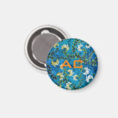 Aimant Moderne Monogramme Bleu Floral Chic (Recto/Verso)