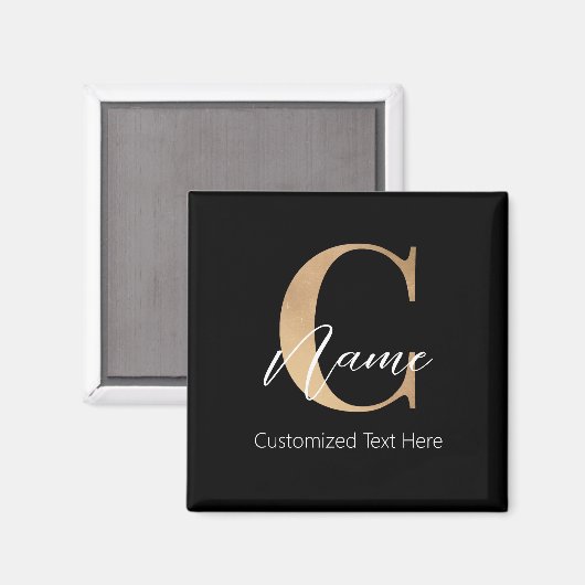 Aimant Moderne Monogramme Initial C & Nom Personnel (Recto/Verso)