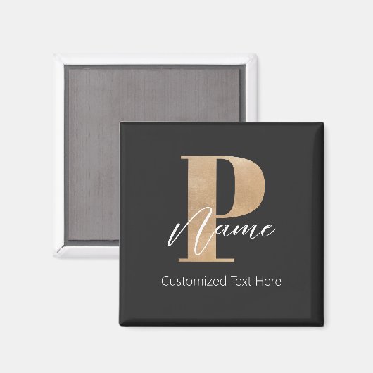 Aimant Moderne Monogramme Initial P & Nom Personnel (Recto/Verso)