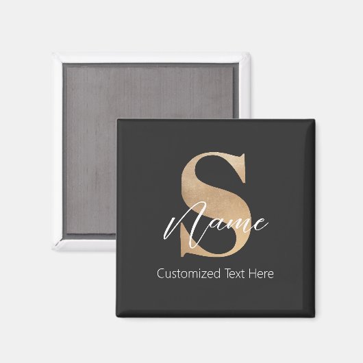 Aimant Moderne Monogramme Initial S & Nom Personnel (Recto/Verso)