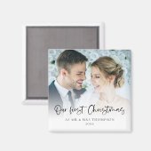 Aimant Moderne Script de Photo pour Notre Premier Noël en (Recto/Verso)