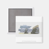 Aimant Moines bouddhistes zen agenouillant devant le temp (Recto/Verso)
