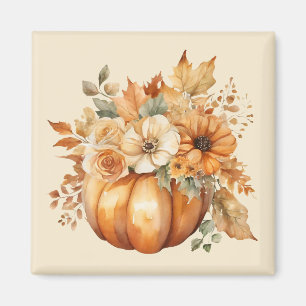 Aimant Mois d'automne Citrouille aquarelle design floral-