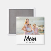 Aimant Mom Established Date Black Script Custom Photo (Recto/Verso)