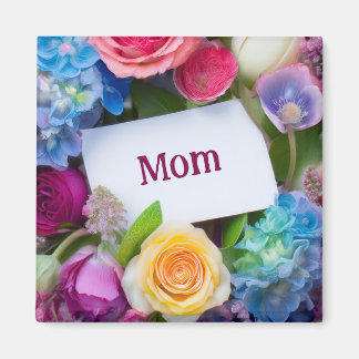 Aimant MOM or Custom Name Surrounded by Flowers