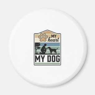 Aimant Mon cœur Mon chien Gravure vintage Design pour ama