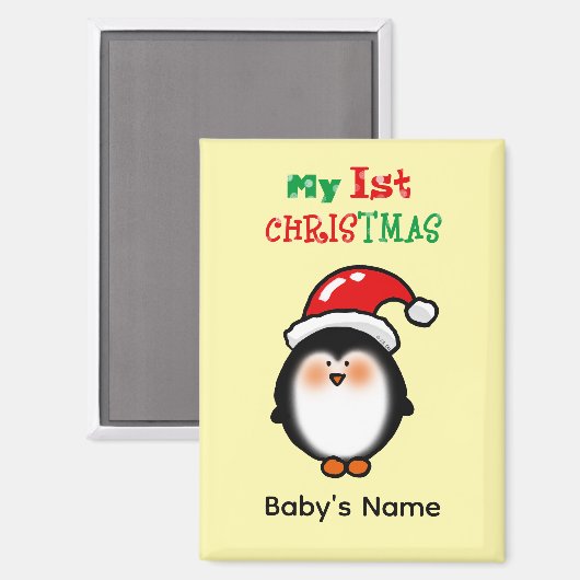 Aimant Mon Premier Noël Mignon Manchot (Recto/Verso)