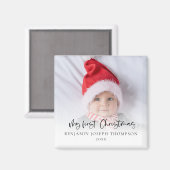 Aimant Mon premier script photo de Noël Nom bébé Année (Recto/Verso)