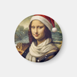 Aimant Mona Lisa au chapeau de Santa -festif 