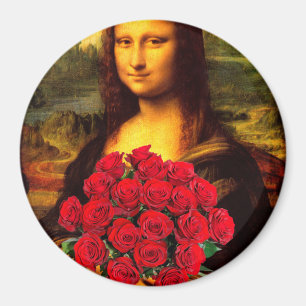 Aimant Mona Lisa Avec Bouquet De Roses Rouges