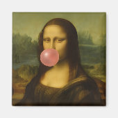 Aimant Mona Lisa soufflant de bulle rose (Devant)