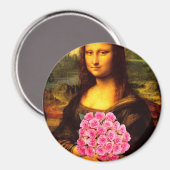 Aimant Mona Lisa With Bouquet Of Pink Roses (Recto/Verso)