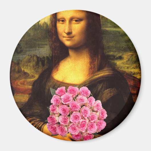 Aimant Mona Lisa With Bouquet Of Pink Roses (Devant)
