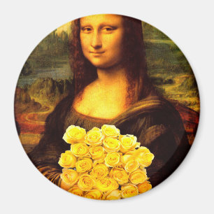 Aimant Mona Lisa With Bouquet Of Yellow Roses