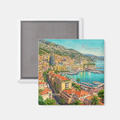 Aimant Monaco Monte Carlo Europe Aquarelle Voyage (Recto/Verso)