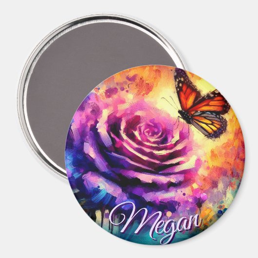 Aimant Monarch Butterfly on Rose at Sunset Personalized (Recto/Verso)