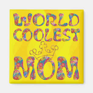 Aimant Monde Coolest Maman ondes jaunes