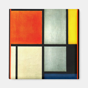 Aimant Mondrian - Tableau 3 avec orange, rouge, jaune,