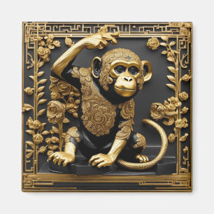 Aimant Monkey or et cadre ornemental noir