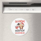 Aimant Monkey Warm Winter souhaite Snowman (In Situ (Lave-vaisselle))