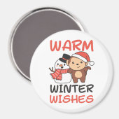 Aimant Monkey Warm Winter souhaite Snowman (Recto/Verso)