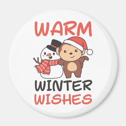 Aimant Monkey Warm Winter souhaite Snowman (Devant)