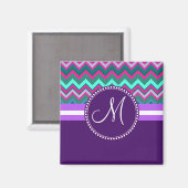 Aimant Monogram Aqua Turquoise bleu rose Tribal Chevron Z (Recto/Verso)