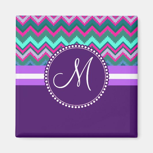 Aimant Monogram Aqua Turquoise bleu rose Tribal Chevron Z (Devant)