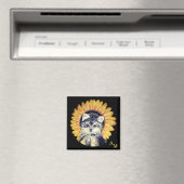 Aimant Monogram, chien du Yorkshire & tournesol sur fond  (In Situ (Lave-vaisselle))