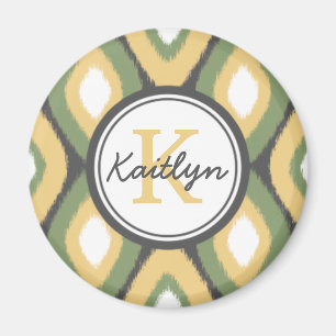 Aimant Monogram Ikat Diamonds Pattern Sage Yellow