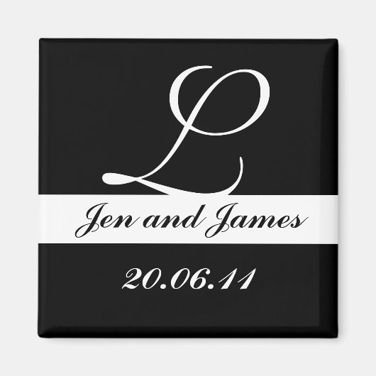 Aimant Monogram L Mariage noir et blanc Enregistrer la da (Devant)