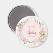 Aimant Monogram Watercolor Blush Pink Rose Flowers Floral (Recto/Verso)