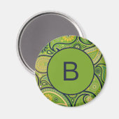 Aimant Monogramme à motif cachemire vert orné (Recto/Verso)
