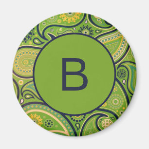 Aimant Monogramme à motif cachemire vert orné