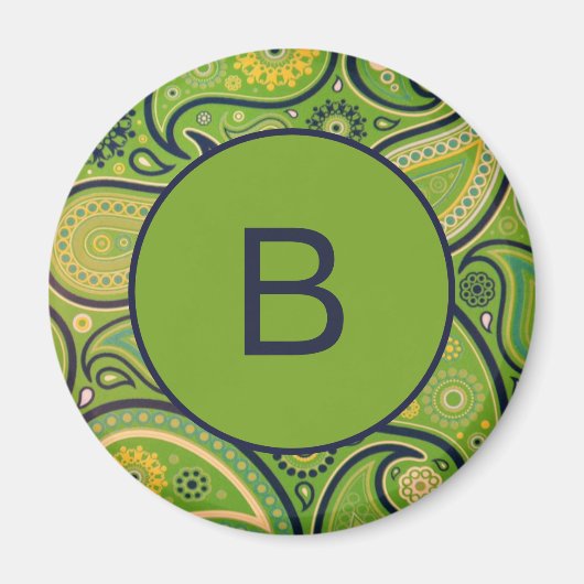 Aimant Monogramme à motif cachemire vert orné (Devant)