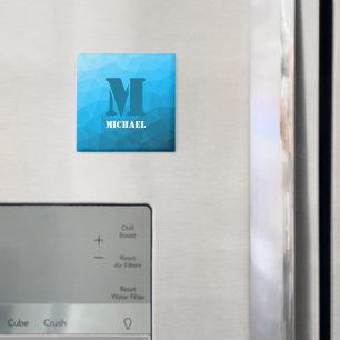 Aimant Monogramme à motif géométrique en maille bleu cyan