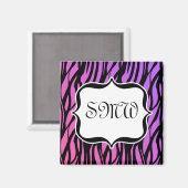 Aimant Monogramme à rayures de zèbre rose et violet chaud (Recto/Verso)