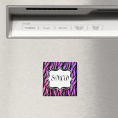 Aimant Monogramme à rayures de zèbre rose et violet chaud (In Situ (Lave-vaisselle))