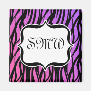 Aimant Monogramme à rayures de zèbre rose et violet chaud