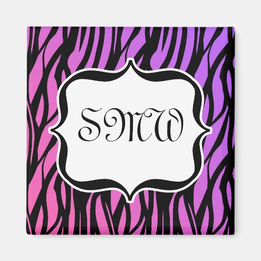 Aimant Monogramme à rayures de zèbre rose et violet chaud (Devant)