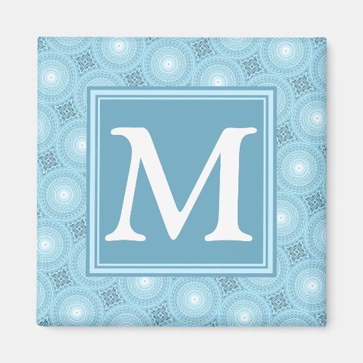 Aimant Monogramme ange bleu cercles motif (Devant)