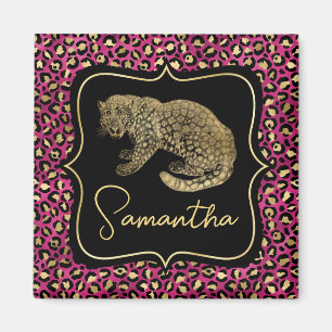 Aimant Monogramme Animalier Or Imprimé Léopard Rose Luxe