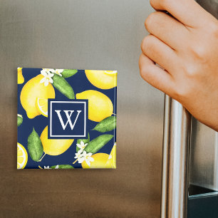 Aimant Monogramme Botanique Citron bleu marine