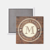 Aimant Monogramme cardiaque Mariage rustique en noix fonc (Recto/Verso)