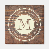 Aimant Monogramme cardiaque Mariage rustique en noix fonc (Devant)