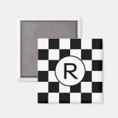 Aimant Monogramme classique en noir et blanc À damiers Mo (Recto/Verso)