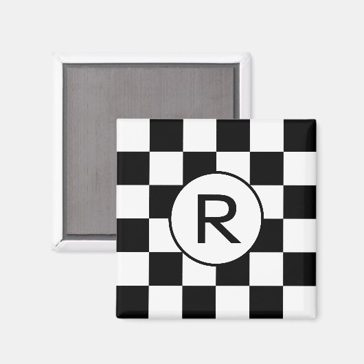 Aimant Monogramme classique en noir et blanc À damiers Mo (Recto/Verso)