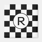Aimant Monogramme classique en noir et blanc À damiers Mo (Devant)