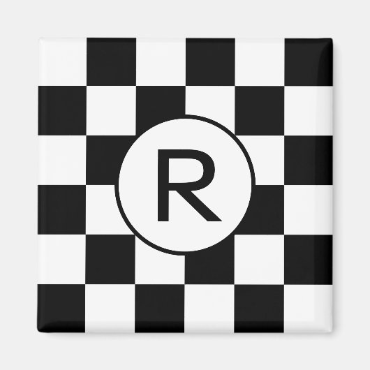 Aimant Monogramme classique en noir et blanc À damiers Mo (Devant)