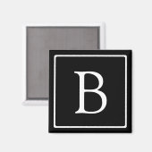 Aimant Monogramme Classique Simple | Noir avec Texte Blan (Recto/Verso)